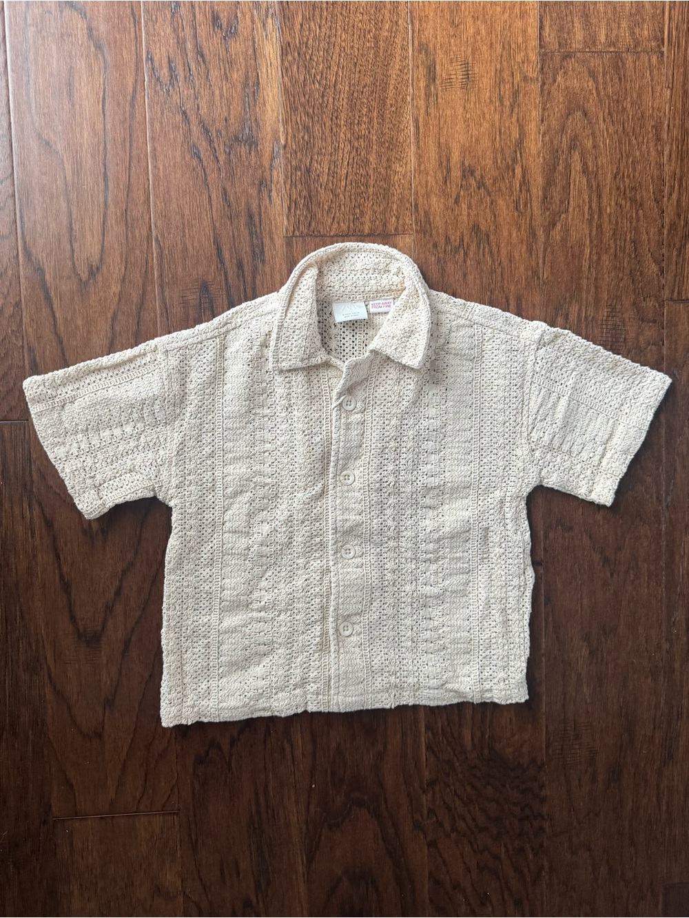 Zara Cream Textured Short-Sleeve Button-Down Shirt 6